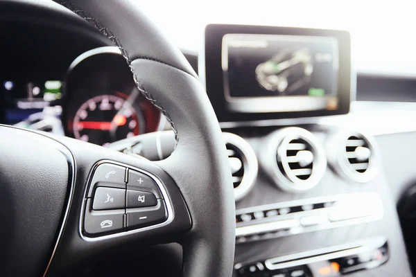 Knoppen Het Stuurwiel Auto Interieur Ondiepe Dof — Stockfoto