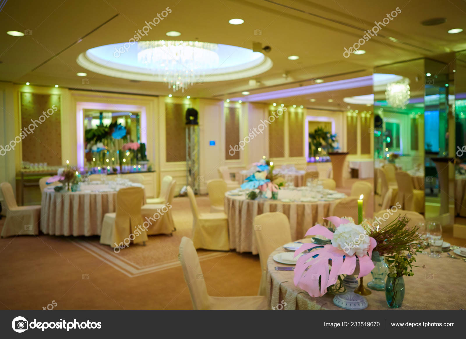 The Luxury Wedding Reception Dinner Table Setup Stock Photo