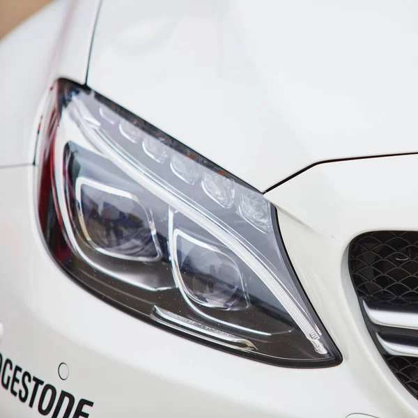 Detail on one of the LED headlights of a car. — Stock Photo, Image