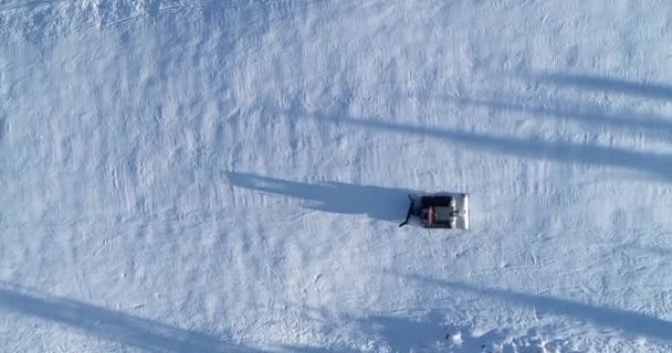 Aerial Top View Snowcat Snow Groomer Ski Resort Slope Winter — Stock Video