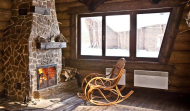 avcı chalet şömineli ülke stil iç