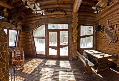 avcı chalet şömineli ülke stil iç