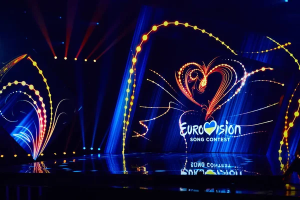 QUIIV, UCRÂNIA - FEVEREIRO 23, 2017: Logo Eurovisão 2017 seleção nacional durante a Eurovisão-2017 — Fotografia de Stock