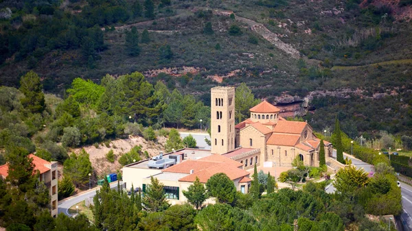 Church of the Mare de Deu del Roser, Our Lady of rosary, Neo-Romanesque cultural heritage and place of worship. Monistrol de Montserrat, Province of Barcelona Spain — Stock Photo, Image