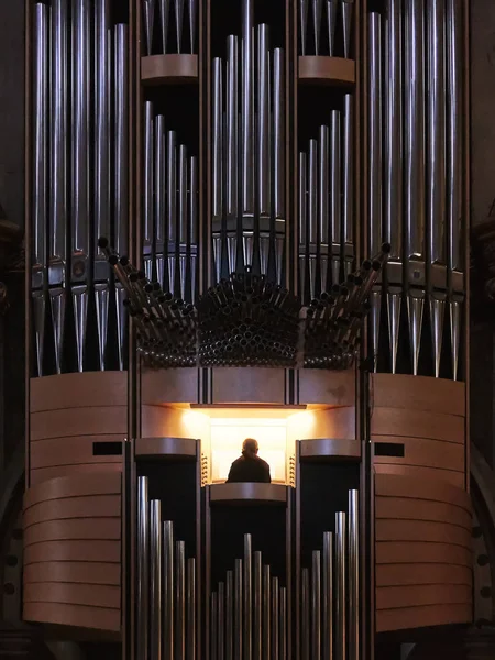 Organ pipes from a church organ in Santa Maria de Montserrat Abbey. — Stock Photo, Image