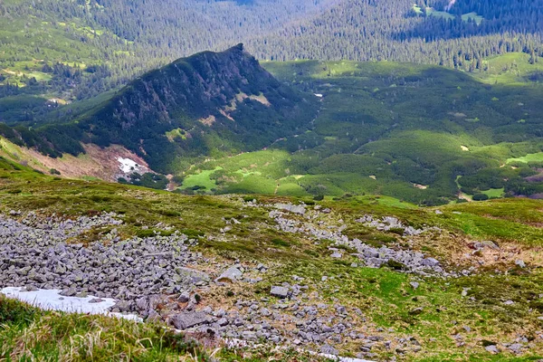 Vista panoramica delle montagne rocciose dei Carpazi, Ucraina. Bella vista sul crinale montenegrino . — Foto Stock