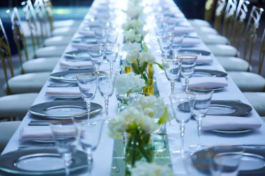 şık düğün Resepsiyon alanı Konuklar ve parti için hazır