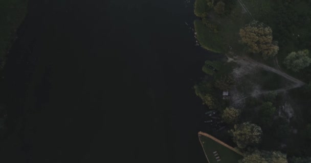 Вид с воздуха на реку на зеленой равнине леса. — стоковое видео