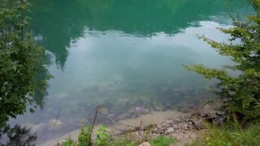 Bayram gezisi sırasında Bavyera 'daki berrak doğal renkli gölün görüntüsünü yukarı kaldır. Walchensee, Almanya.