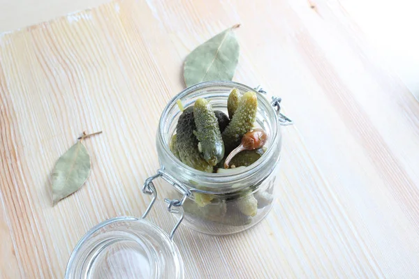 Pickled Cucumber Gherkins Light Background — Stock Photo, Image
