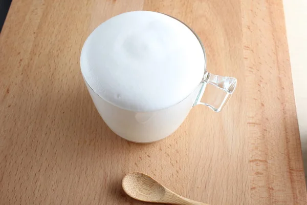 Whipping Milk Foam Glass — Stock Photo, Image