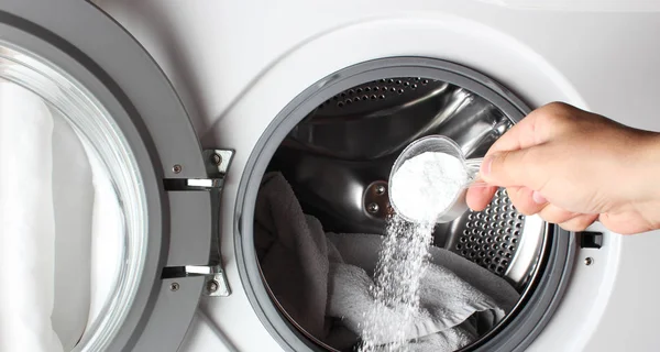 Detergent Washing Powder Washing Machine Hand — Stock Photo, Image