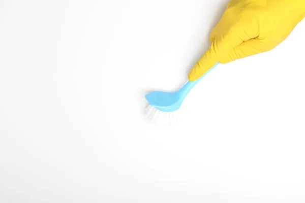 Yellow Glove Brush Blue Cleaning Clean — Stock Photo, Image