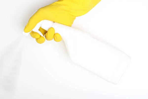 Kesztyű Sárga Fehér Üveg Permetezőgép — Stock Fotó