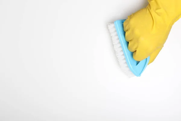 Luva Amarela Escova Azul Limpeza Limpa — Fotografia de Stock