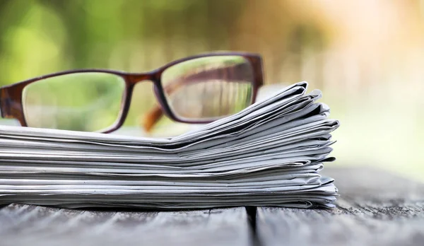 Morning News Concept Newspaper Glasses Copy Space — Stock Photo, Image