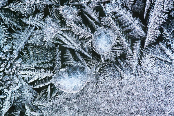 Flor Congelada Hielo Ventana Invierno Frío Fondo Cerca —  Fotos de Stock