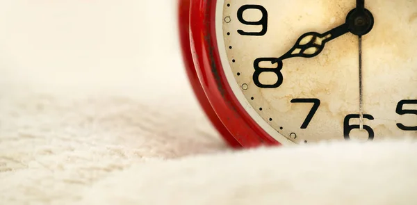 Time Management Concept Details Old Retro Red Alarm Clock Background — Stock Photo, Image