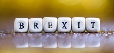 Brexit kavramı, İngiltere Avrupa Birliği - web afiş, dices metin harflerle'nden çıkmak