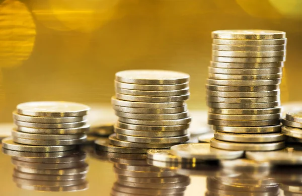 Gouden Investeringen Edele Metalen Besparingen Stapel Geld Munten — Stockfoto