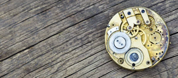 Banner de reloj de negocios vintage, mecanismo de tiempo de reloj con g de metal — Foto de Stock