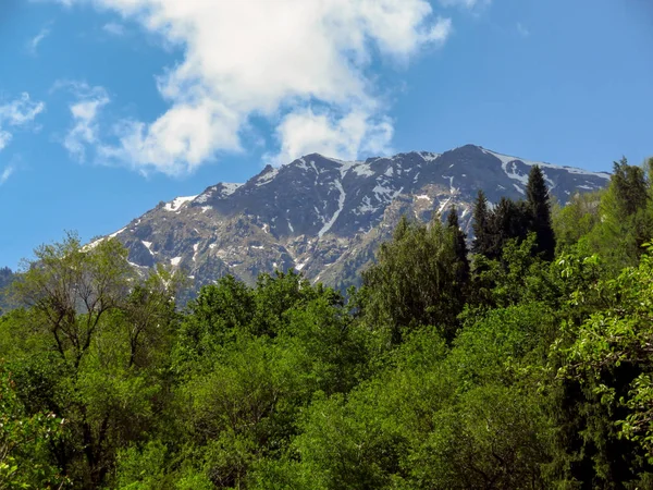 Landskap Snöklädda Berg Över Almaty Morgonen — Stockfoto