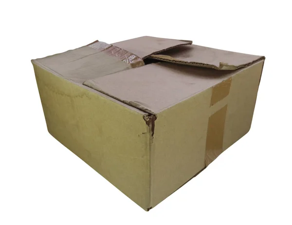 Старая Картонная Коробка Изолирована Белом Путь Обрезки Включен — стоковое фото