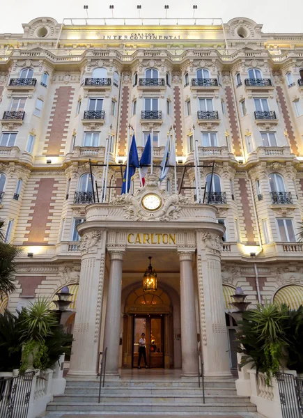 Cannes France June 2018 Night View Carlton International Hotel Located — Stock Photo, Image