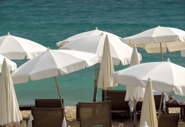Cannes Güney Fransa Bir Plajda Beyaz Şemsiye — Stok fotoğraf