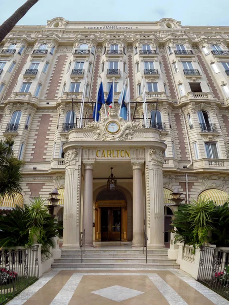 Cannes France July 2018 Front Entrance View Famous Carlton International — Stock Photo, Image