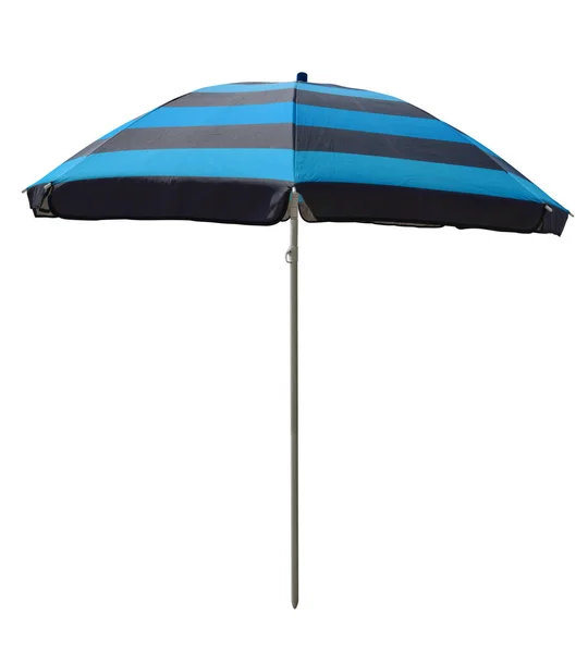 Parapluie Plage Rayé Bleu Noir Isolé Sur Blanc Chemin Coupe — Photo