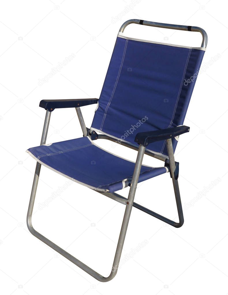 Blue folding chair isolated on white background. Clipping Path included.