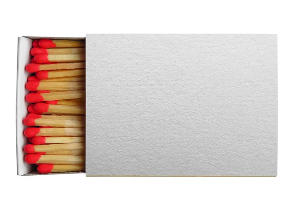 Caja Fósforos Con Fósforos Rojos Aislados Blanco Recorte Ruta Incluido — Foto de Stock