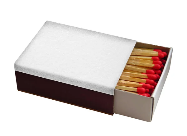 Caja Fósforos Con Fósforos Rojos Aislados Blanco Recorte Ruta Incluido — Foto de Stock