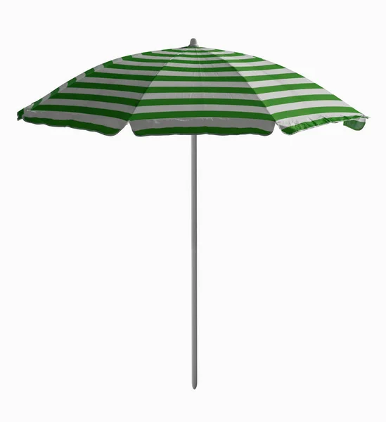 Parapluie Plage Rayé Vert Blanc Isolé Sur Blanc Chemin Coupe — Photo