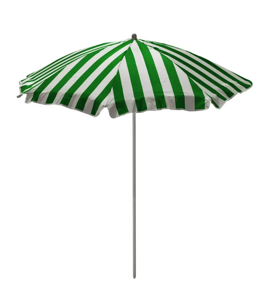 Green White Striped Beach Umbrella Isolated White Clipping Path Included — Stock Photo, Image