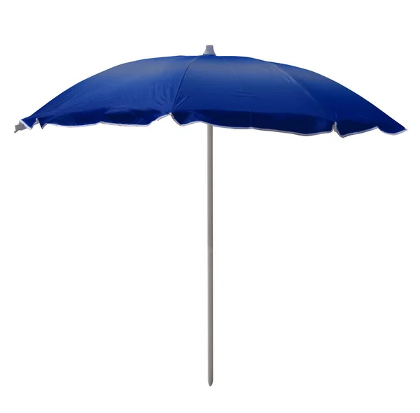 Blauwe Strandparasol Geïsoleerd Wit Uitknippad Opgenomen — Stockfoto