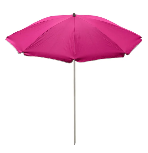 Розовый Пляжный Зонтик Изолирован Белом Путь Обрезки Включен — стоковое фото