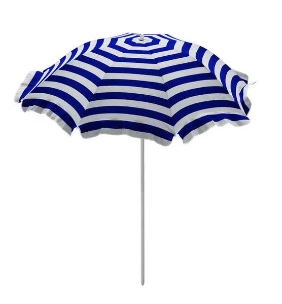 Parapluie Plage Rayé Bleu Blanc Isolé Sur Blanc Chemin Coupe — Photo