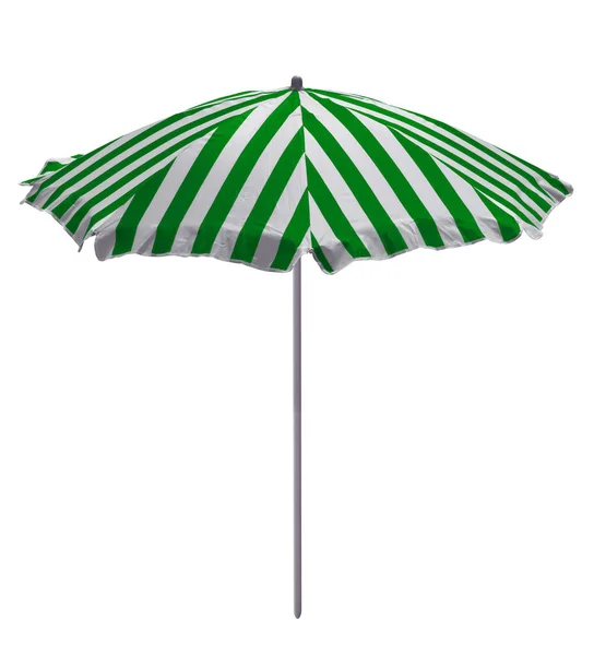 Groen Wit Gestreepte Parasol Geïsoleerd Wit Uitknippad Opgenomen — Stockfoto