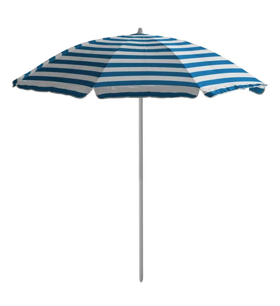 Light Blue White Striped Beach Umbrella Isolated White Clipping Path — Stock Photo, Image