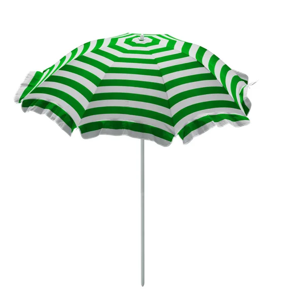 Guarda Chuva Praia Listrado Verde Branco Isolado Branco Caminho Recorte — Fotografia de Stock