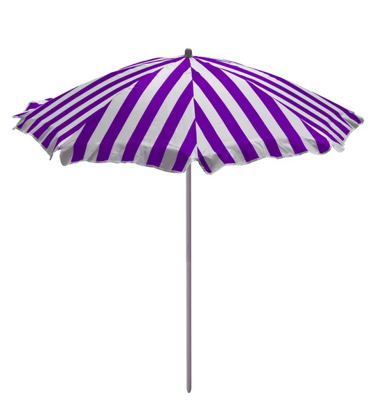 Parapluie Plage Rayé Blanc Violet Isolé Sur Blanc Chemin Coupe — Photo