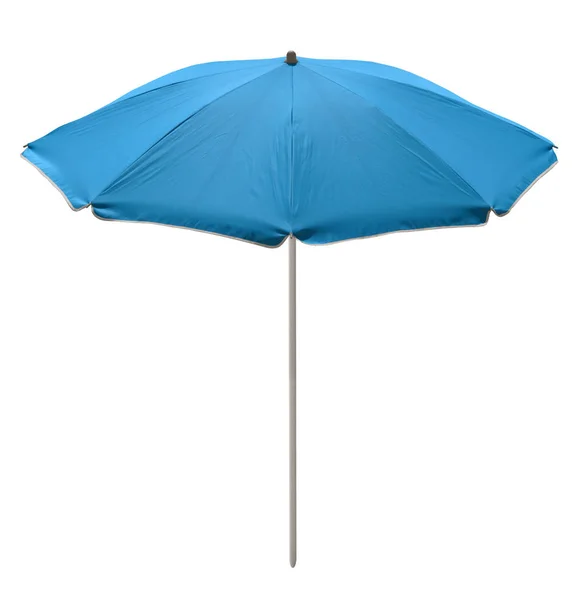 Parapluie Plage Bleu Clair Isolé Sur Blanc Chemin Coupe Inclus — Photo