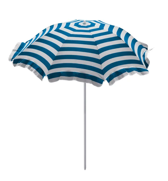 Светло Сине Белый Полосатый Пляжный Зонтик Изолированный Белом Путь Обрезки — стоковое фото