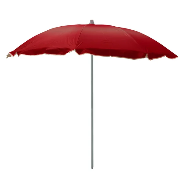 Красный Пляжный Зонтик Изолирован Белом Путь Обрезки Включен — стоковое фото