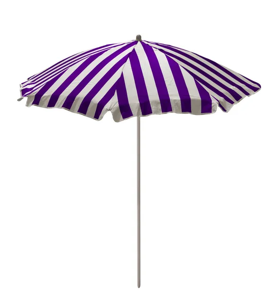 Violet White Striped Beach Umbrella Isolated White Clipping Path Included — Stock Photo, Image