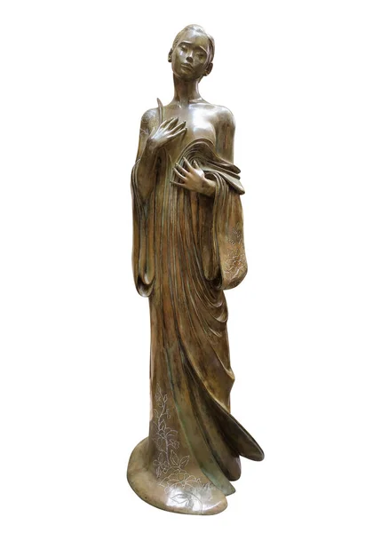 Spiżowa Statua Kobiety Młody Białym Tle Zawiera Ścieżkę Przycinającą — Zdjęcie stockowe