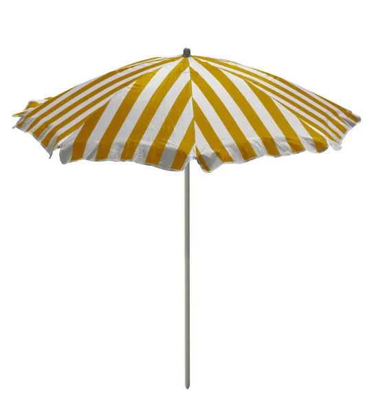 Желто Белый Полосатый Пляжный Зонтик Изолированный Белом Путь Обрезки Включен — стоковое фото