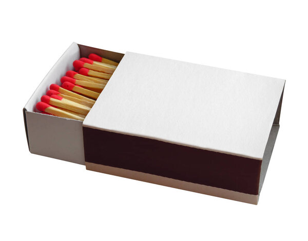 Matchbox with red matches isolated on white. Clipping Path included.